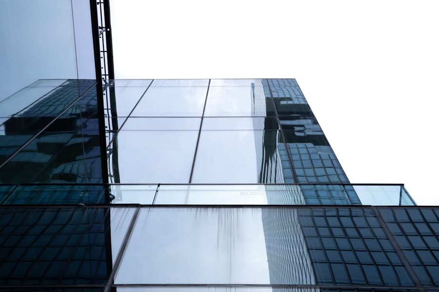 Glass and steel modern architectural detail