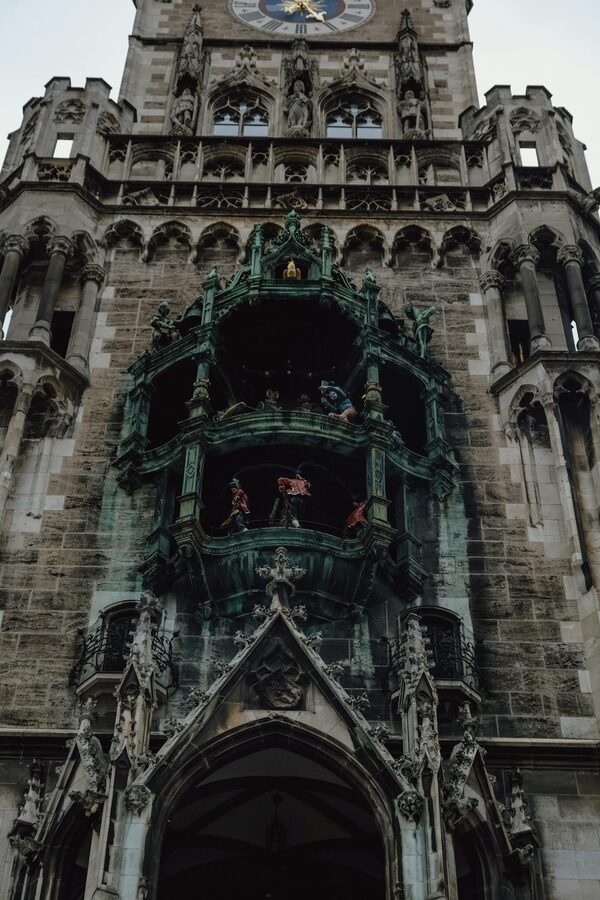 Gothic clock tower with intricate architectural details