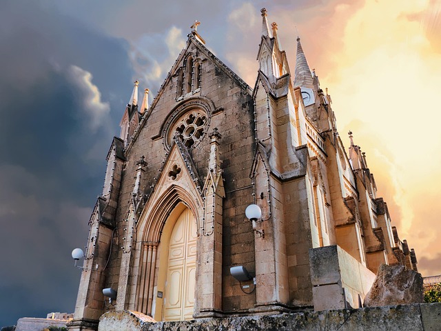 Gozo church Lourdes architecture against blue sky