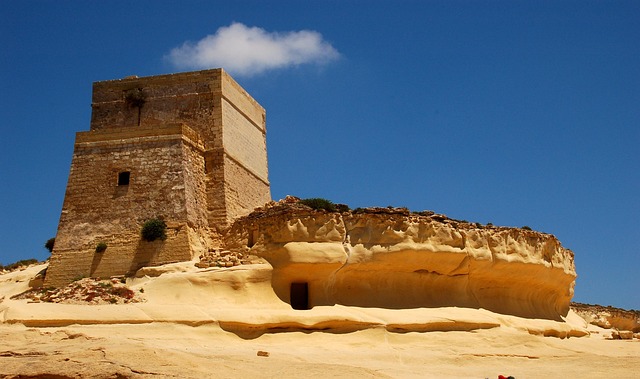 Gozo Citadel fortress and tower against blue sky