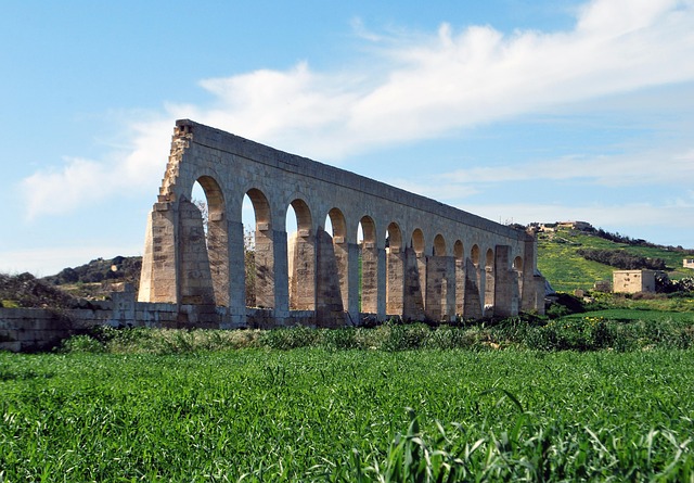 Ancient Roman ruins and viaduct on Gozo Malta