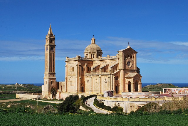 Ta Pinu church Gozo with sea view in background