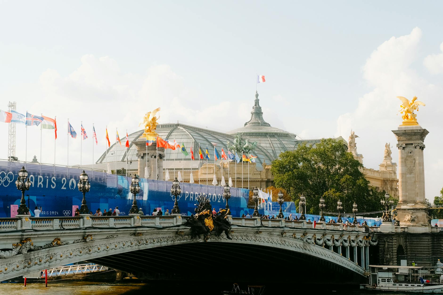 The Grand Palais and Pont Alexandre III on a clear day in Paris
