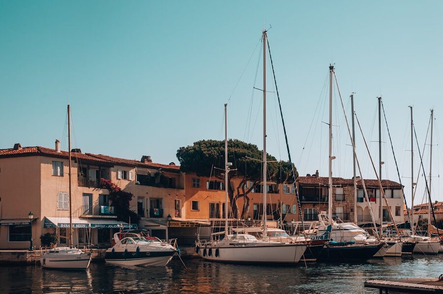 Harbour with sailboats in Grimaud near Saint-Tropez