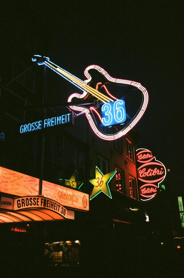 Grosse Freiheit neon signs at night in Hamburg