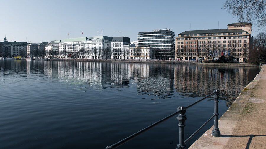 Hamburg architecture reflected in Alster Lake