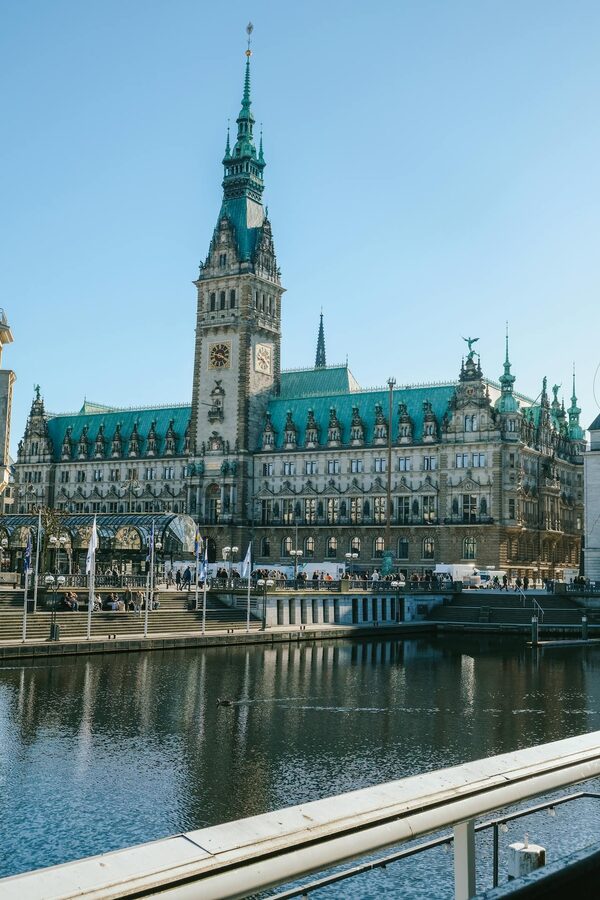 Hamburg City Hall with Alster River reflection