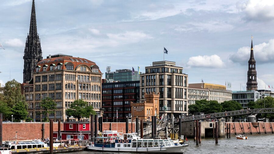 Hamburg skyline and harbor panoramic view