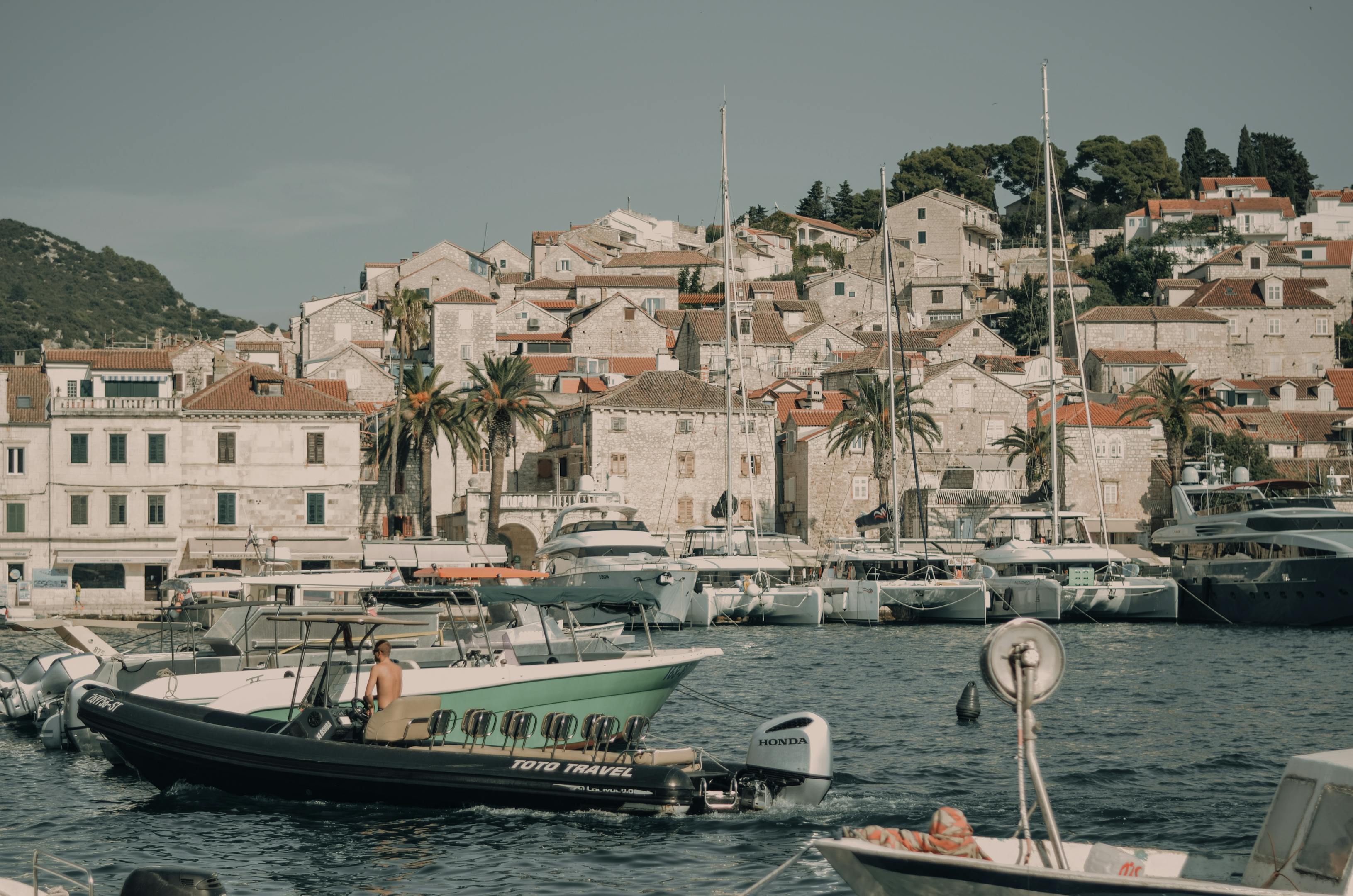 Charming waterfront view in Hvar, Croatia with boats and traditional architecture