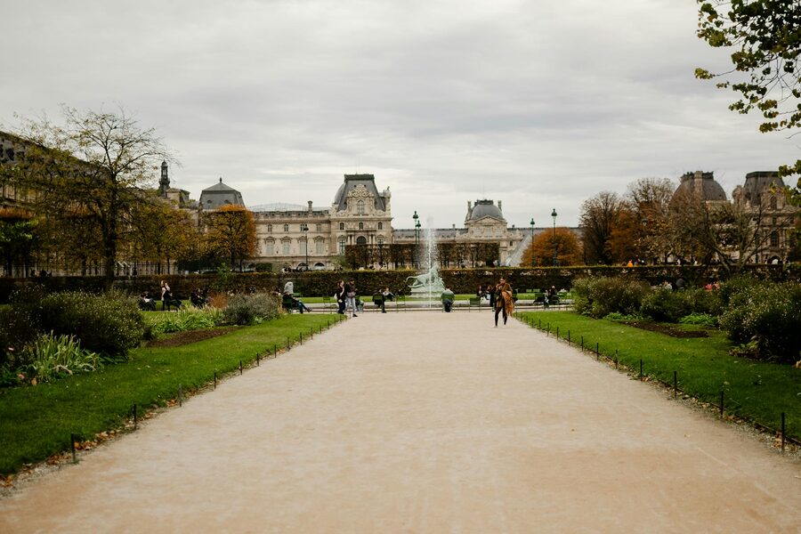 Autumn view of Jardin des Tuileries near the Louvre in Paris