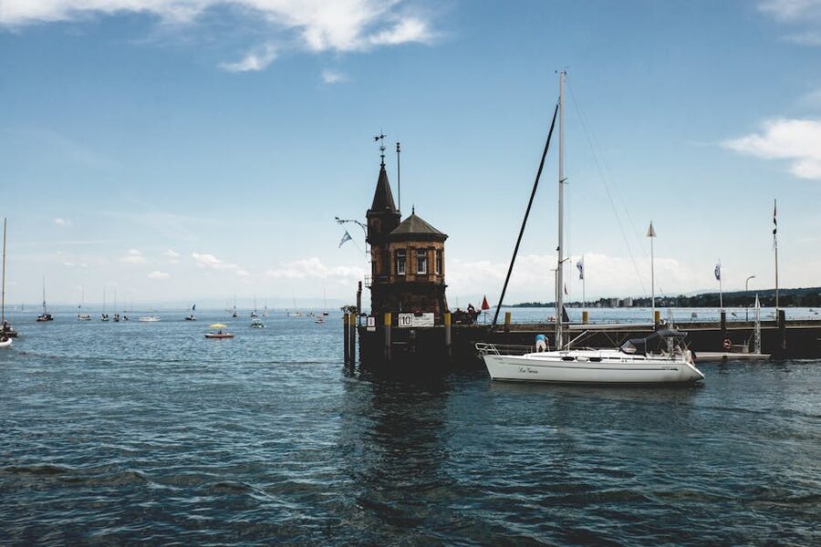 Sailboats and harbor tower in Konstanz