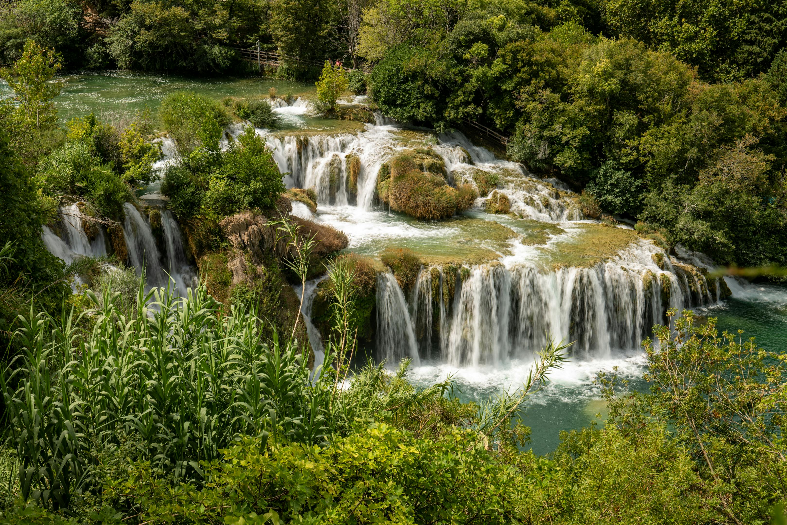 Beautiful waterfalls cascading in Krka National Park, Croatia