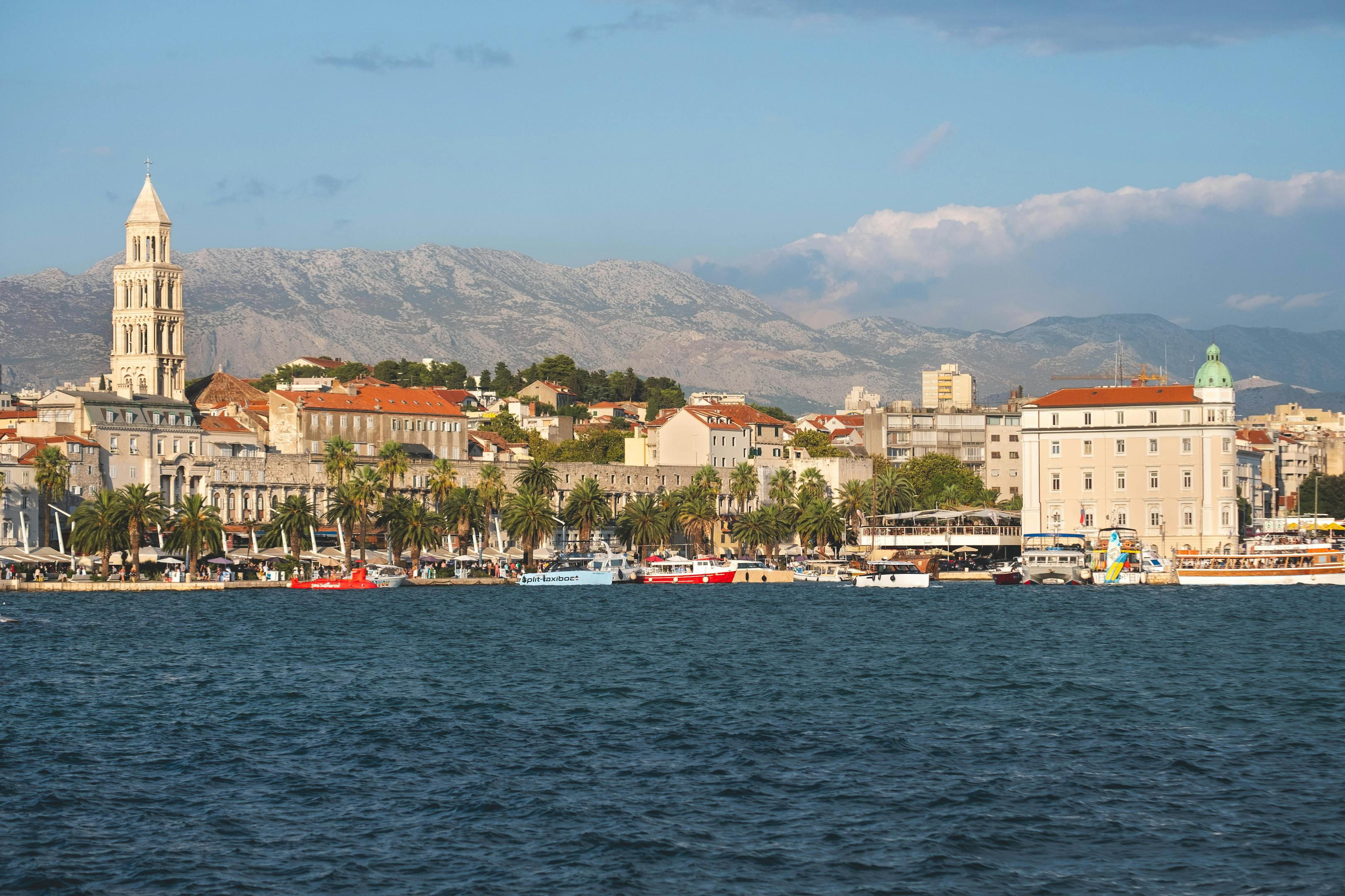 Panoramic view of Split, Croatia's historic waterfront with famous architecture and scenic coastline