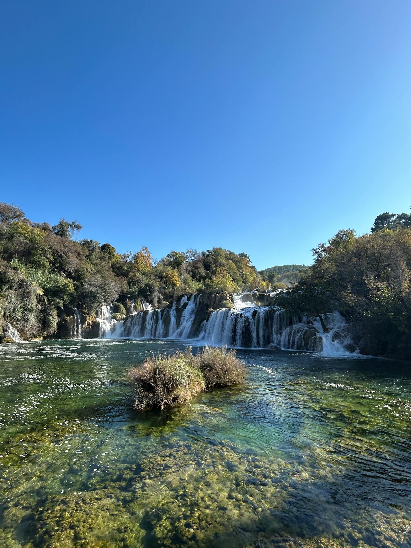 Beautiful waterfall cascading in Krka National Park