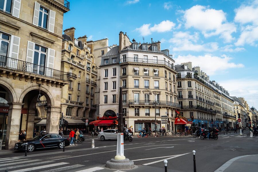 Classic European architecture on a Parisian street in the Latin Quarter