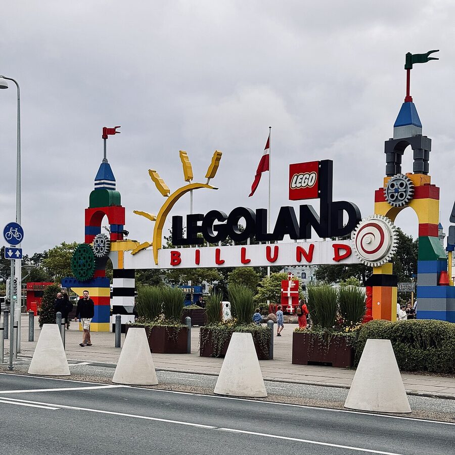 The colourful entrance gate to LEGOLAND Billund theme park in Denmark