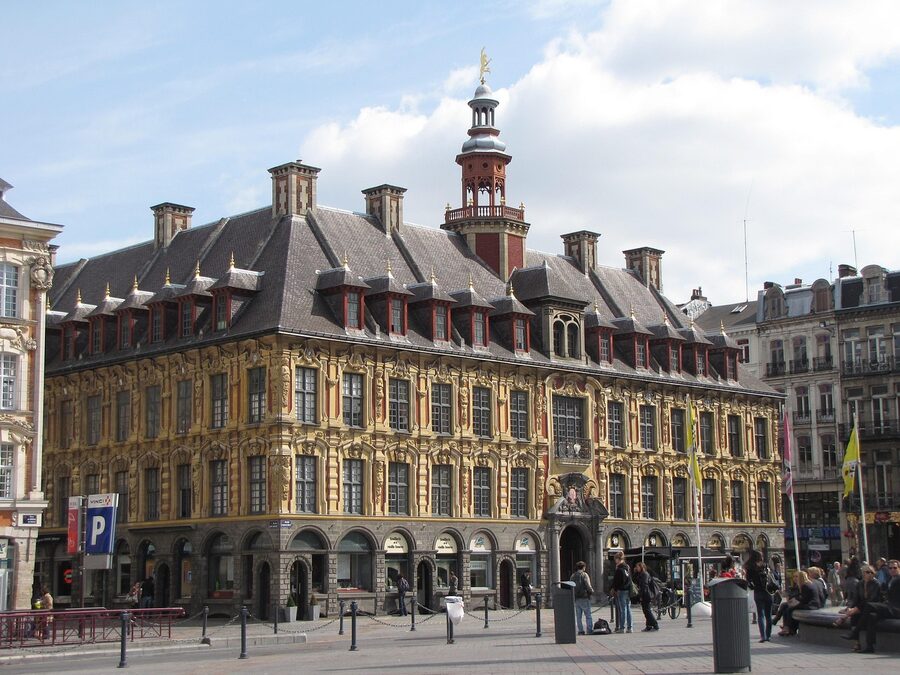 The Old Bourse monument with Flemish architecture in Lille France