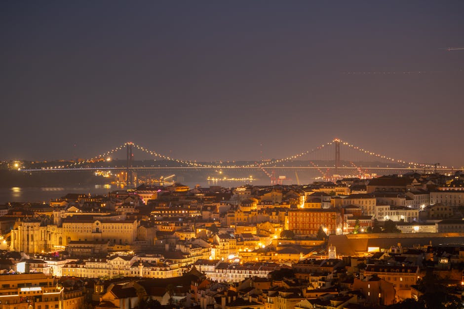 Lisbon castle illuminated at night