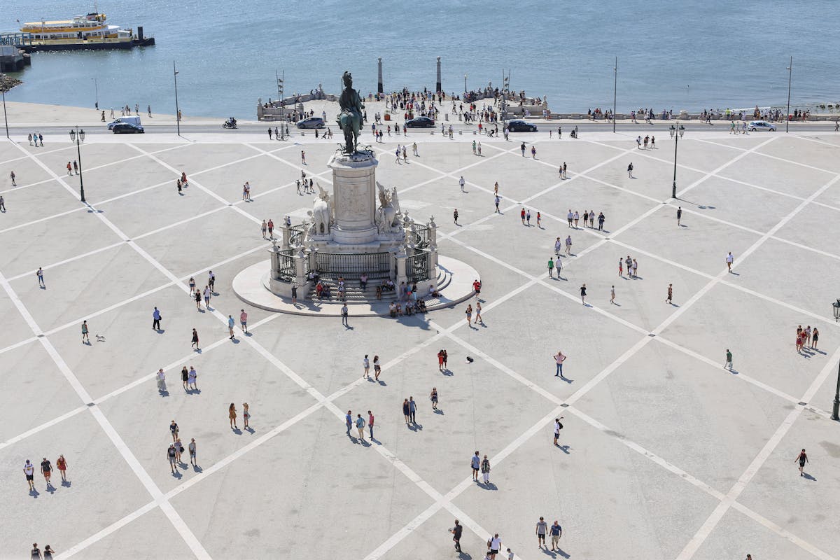 Aerial view of Praça do Comércio and the Tagus River in Lisbon