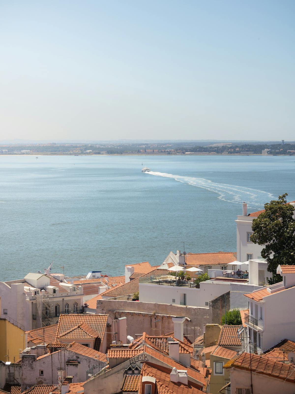 Lisbon rooftops with the Tagus River visible in the background