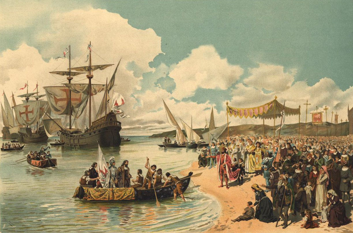 Historical painting depicting Vasco da Gama's departure from Lisbon in 1497