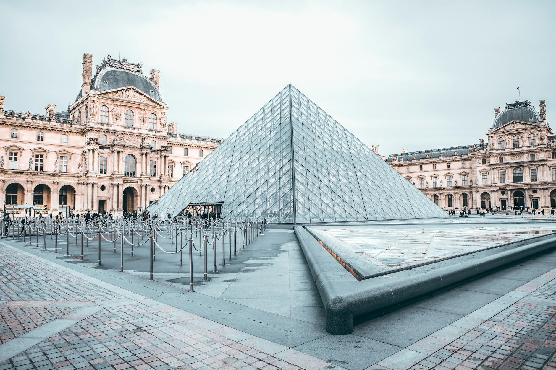 The Louvre Pyramid showing classic and modern architecture