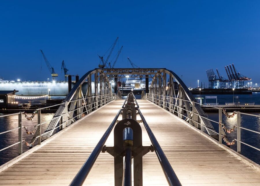 Nighttime view bridge in Hamburg