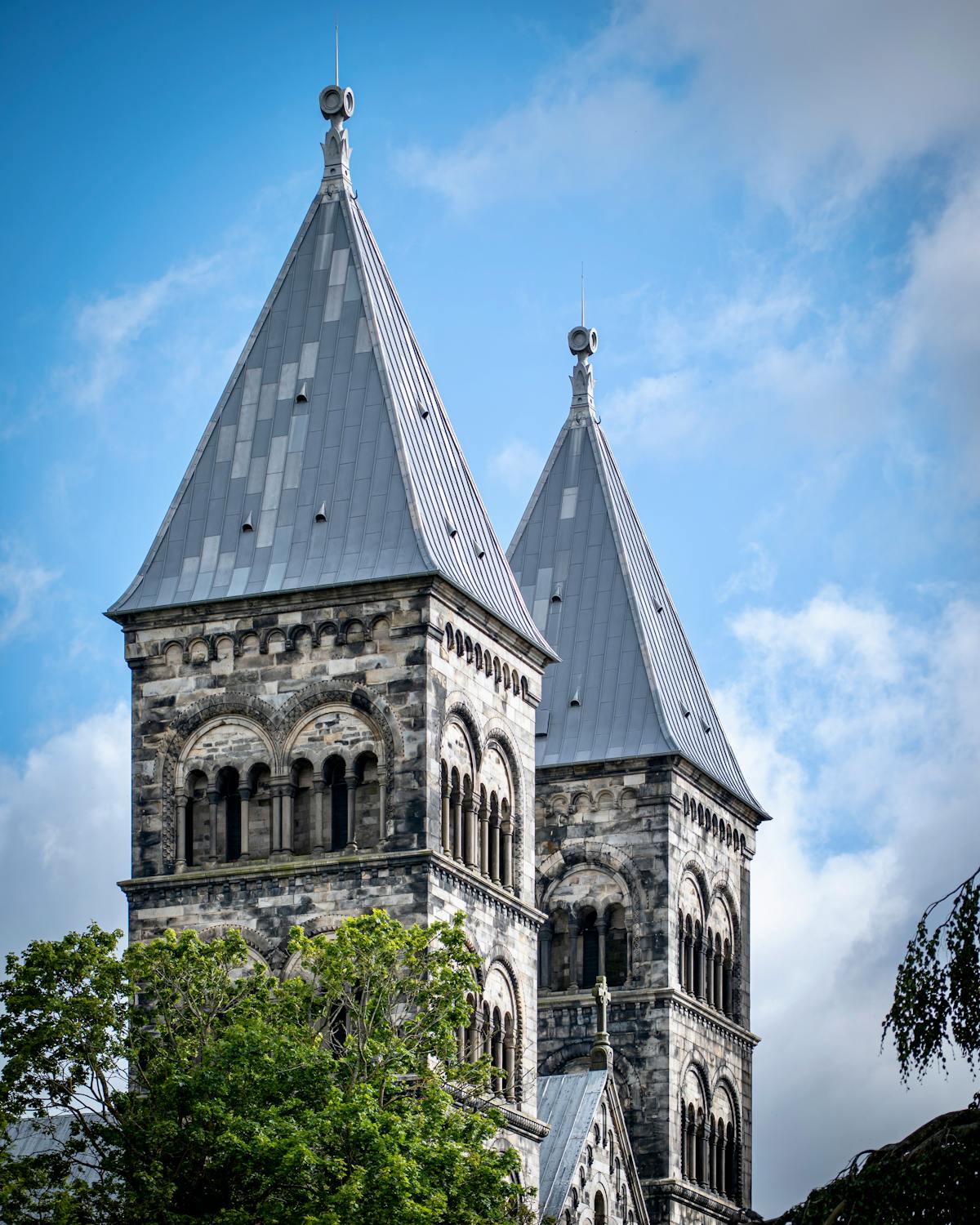 Towering Lund Cathedral architecture in Skåne, Sweden
