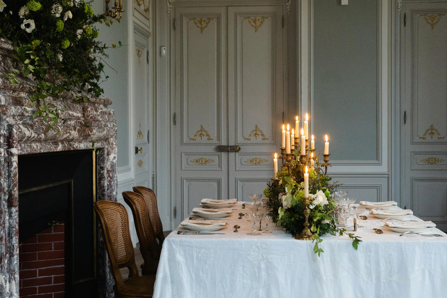 Luxurious Parisian dining with a candlelit table setting