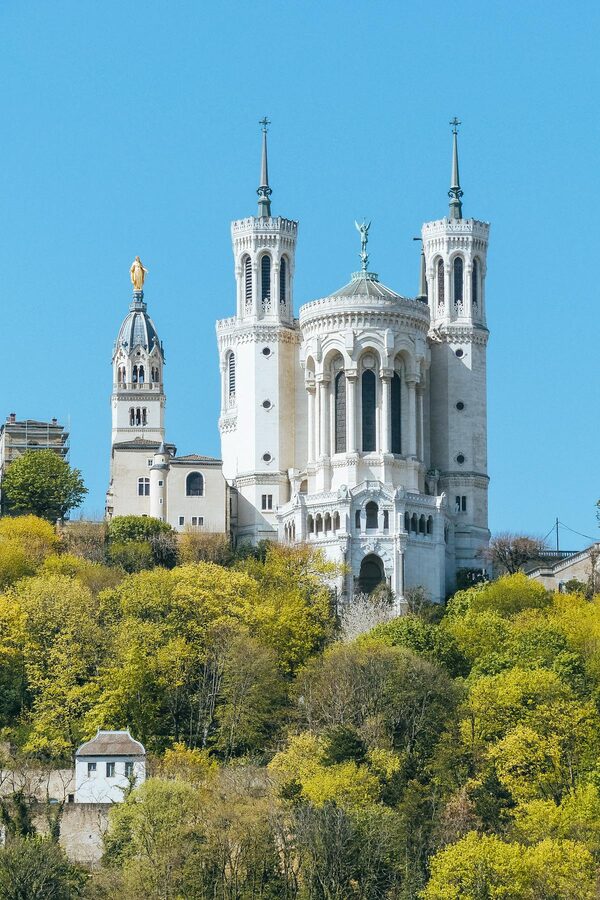 Fourviere Basilica on the hilltop in Lyon
