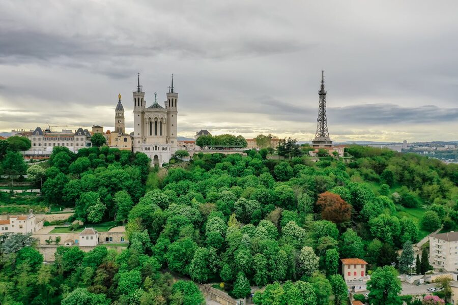 Fourviere Basilica from below in Lyon