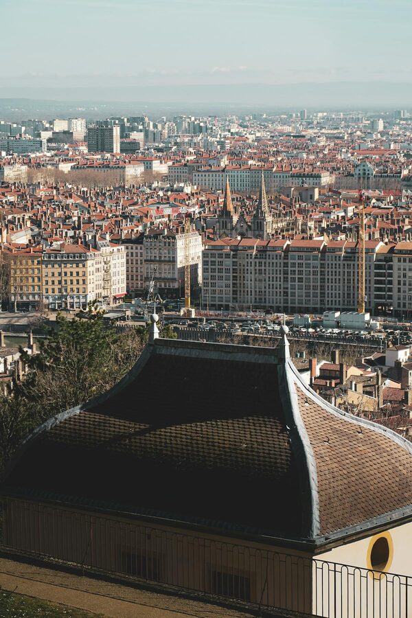 Lyon cityscape with river and bridges
