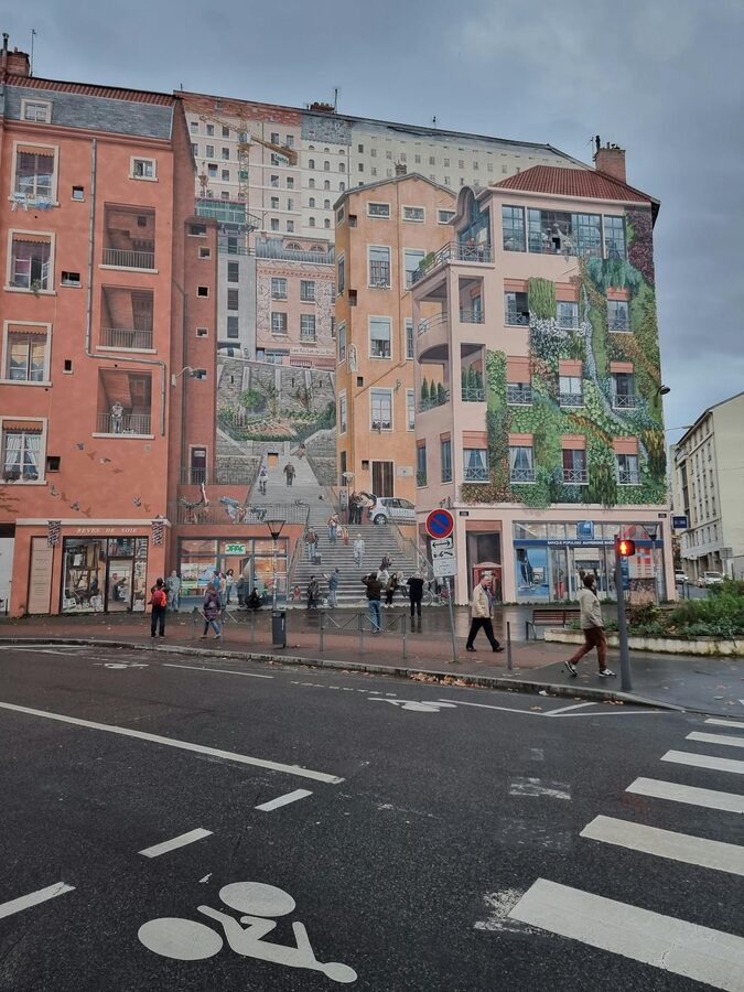 Famous painted wall mural in Lyon