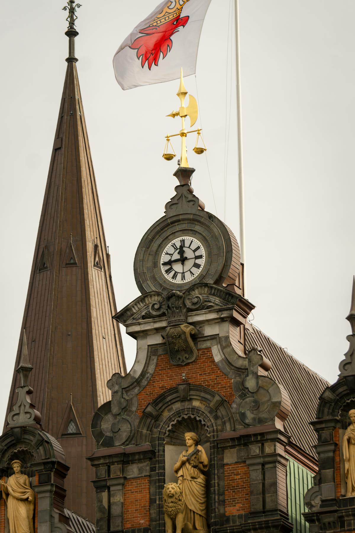 Ornate architectural details of a historic building in Malmö, Sweden