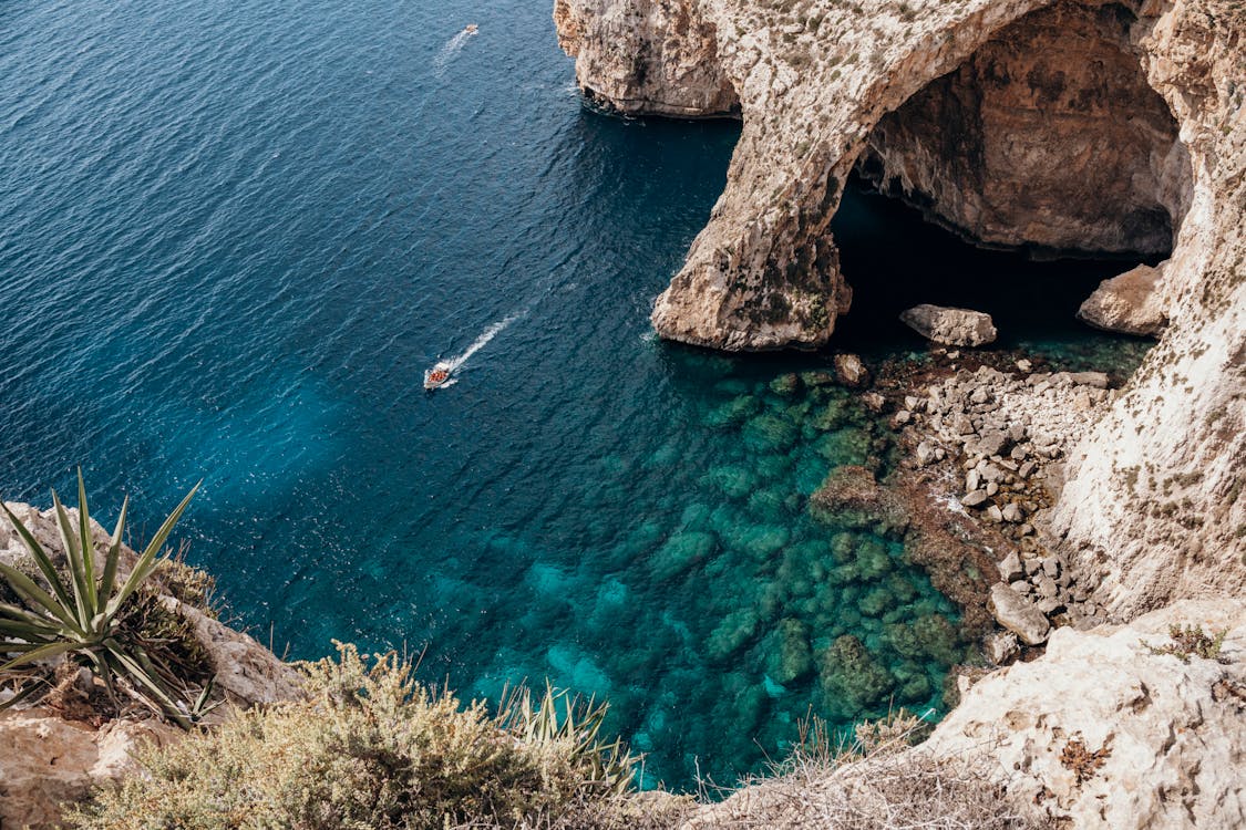 Malta Blue Grotto sea cave with turquoise water