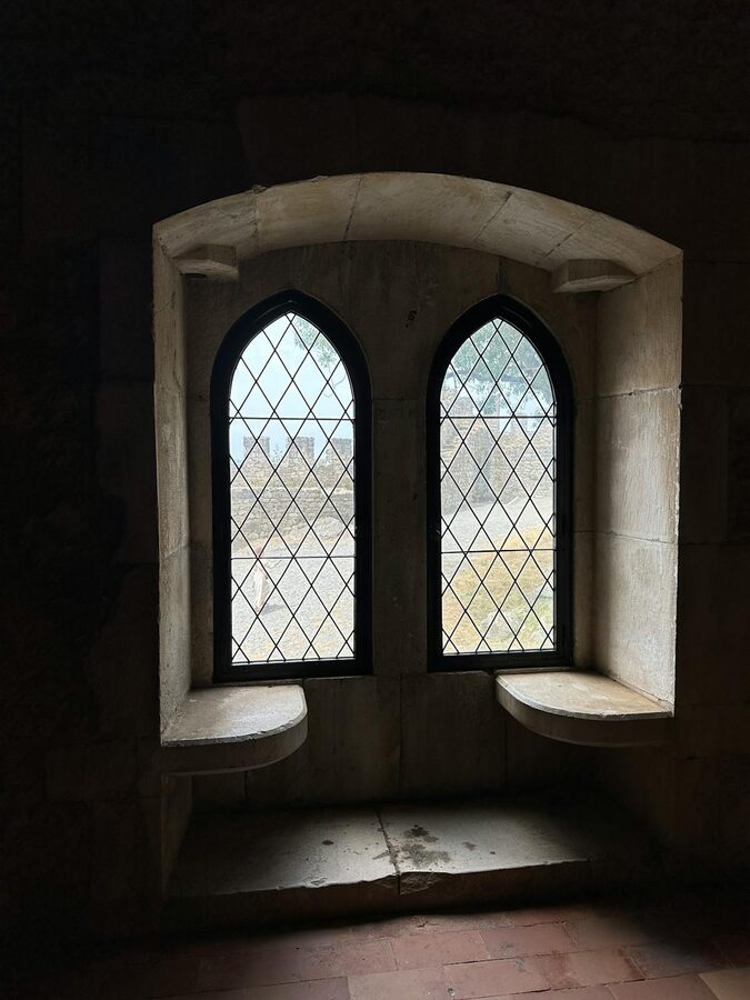 Medieval castle interior stone walls and arches