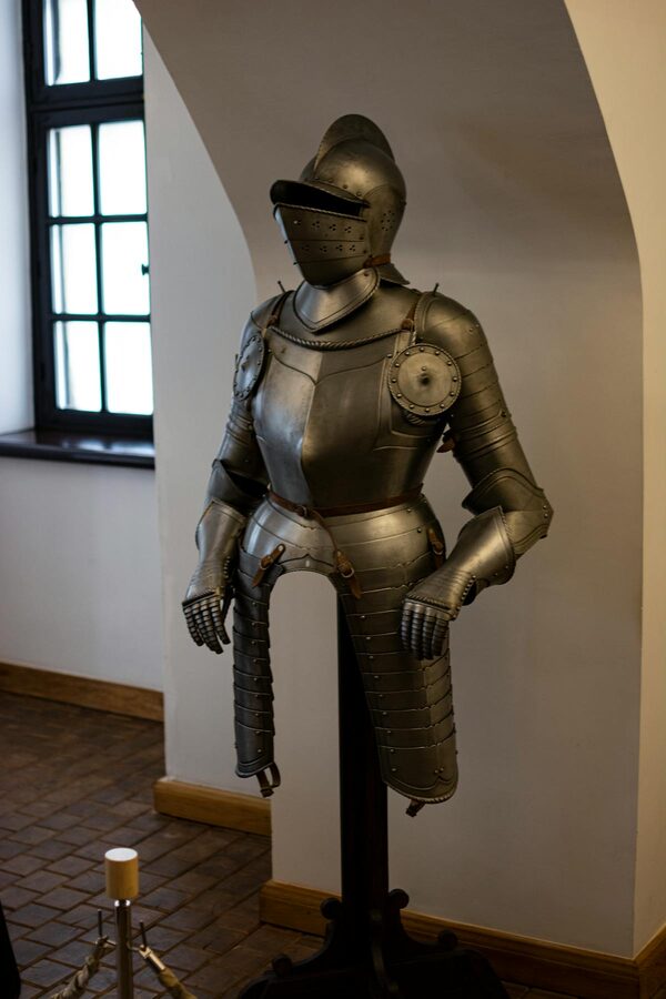 Medieval knight armor on display in castle