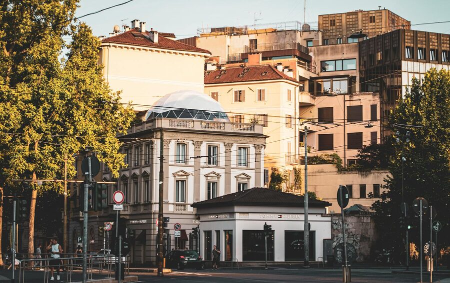 Milanese architecture in warm sunset light