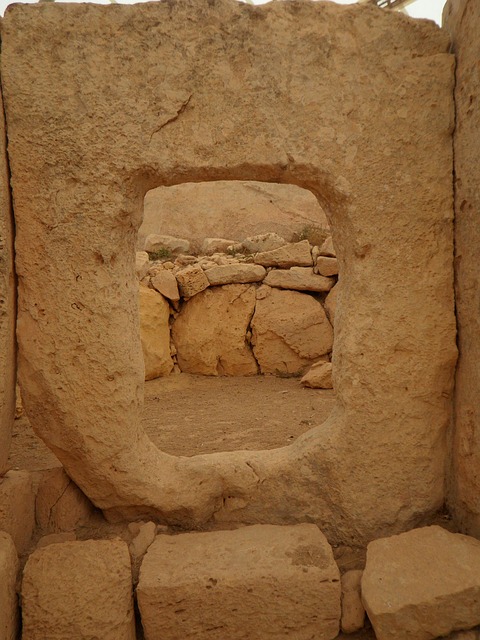 Interior stone chambers of the prehistoric Mnajdra temple in Malta