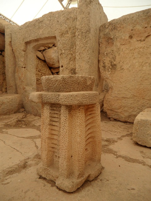 Limestone chambers of the prehistoric Mnajdra temple in Malta