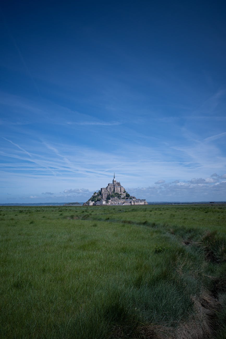 Breathtaking view of Mont Saint-Michel under a clear blue sky