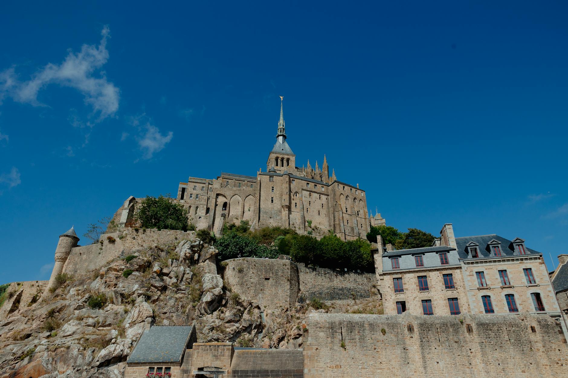 Historic island commune of Mont Saint-Michel under clear sky