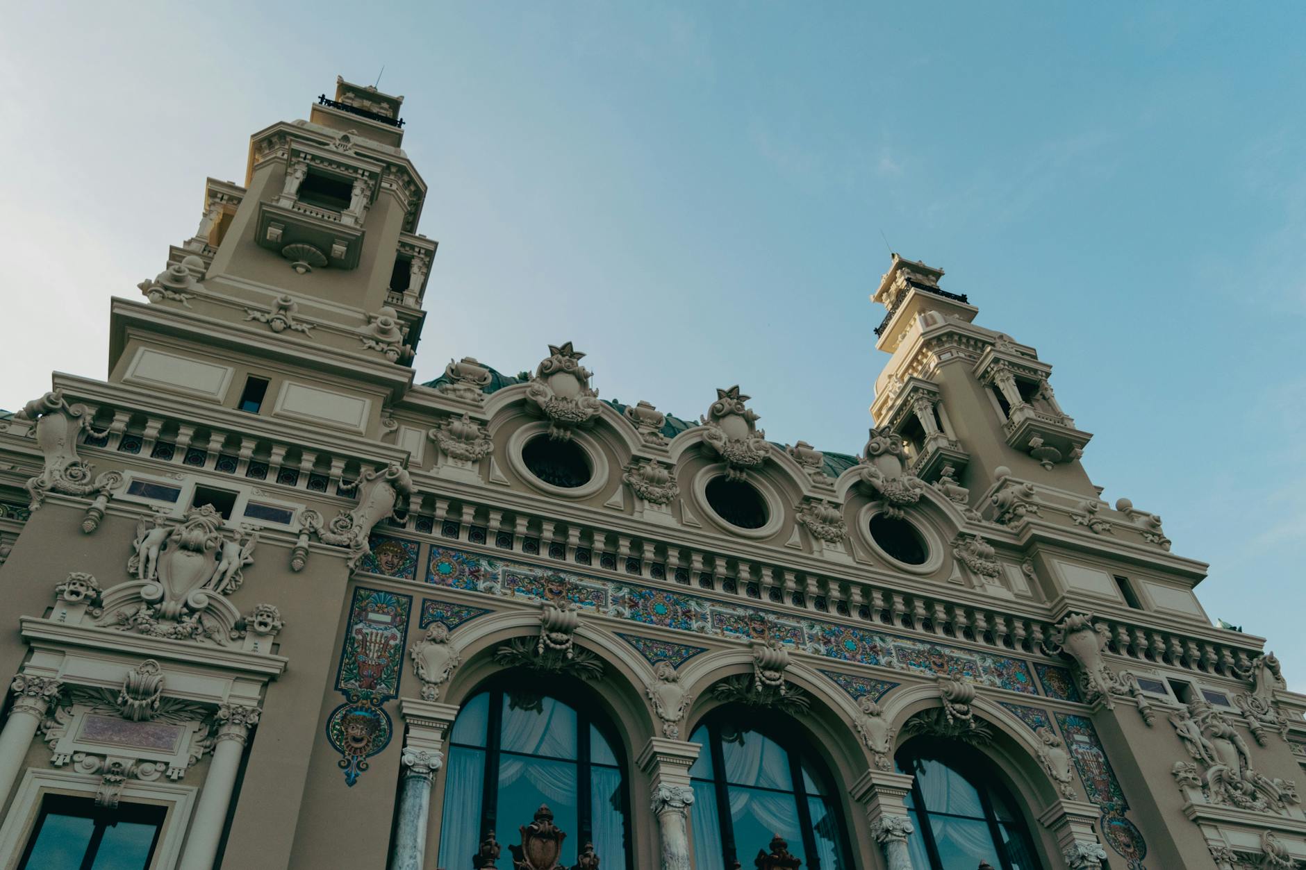 Ornate architecture in Monte Carlo Monaco during a sunny summer day