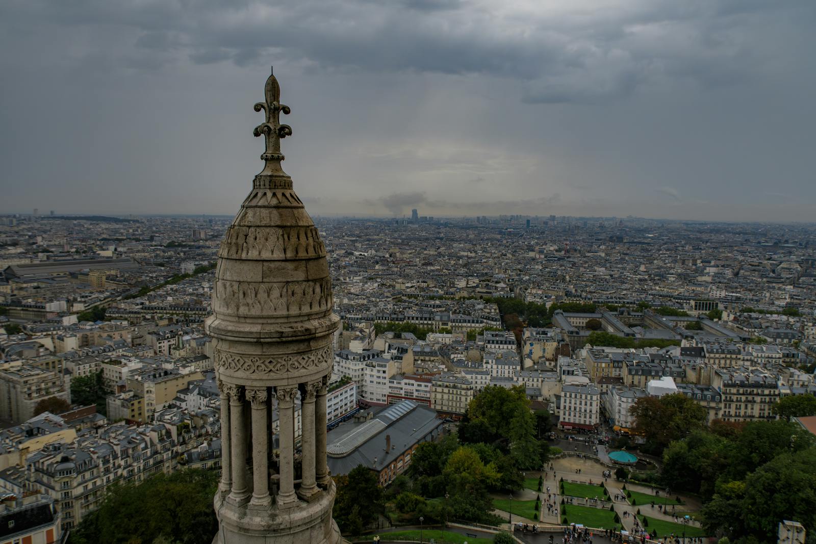 Aerial view of Paris from the Sacre-Coeur Basilica tower in Montmartre