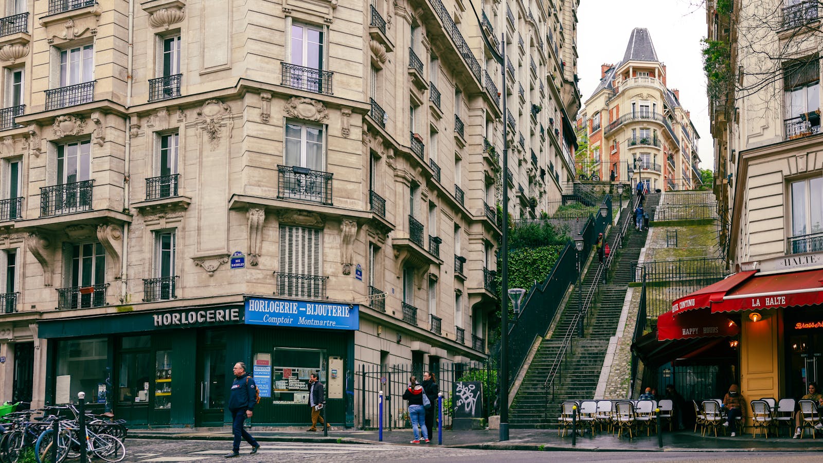 Quaint Parisian street in Montmartre showcasing elegant architecture