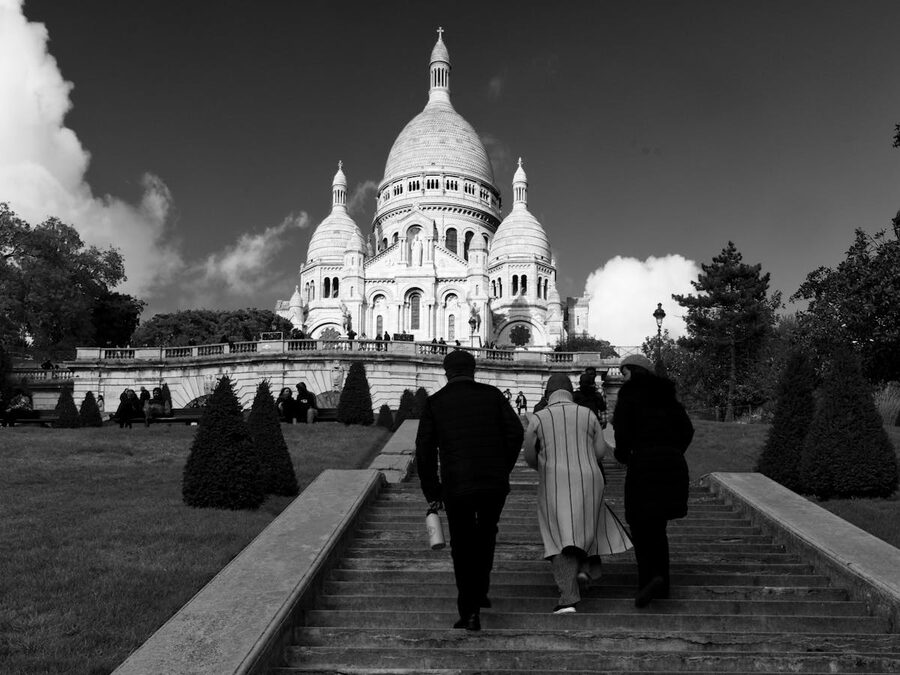 Montmartre steps and Sacre-Coeur view