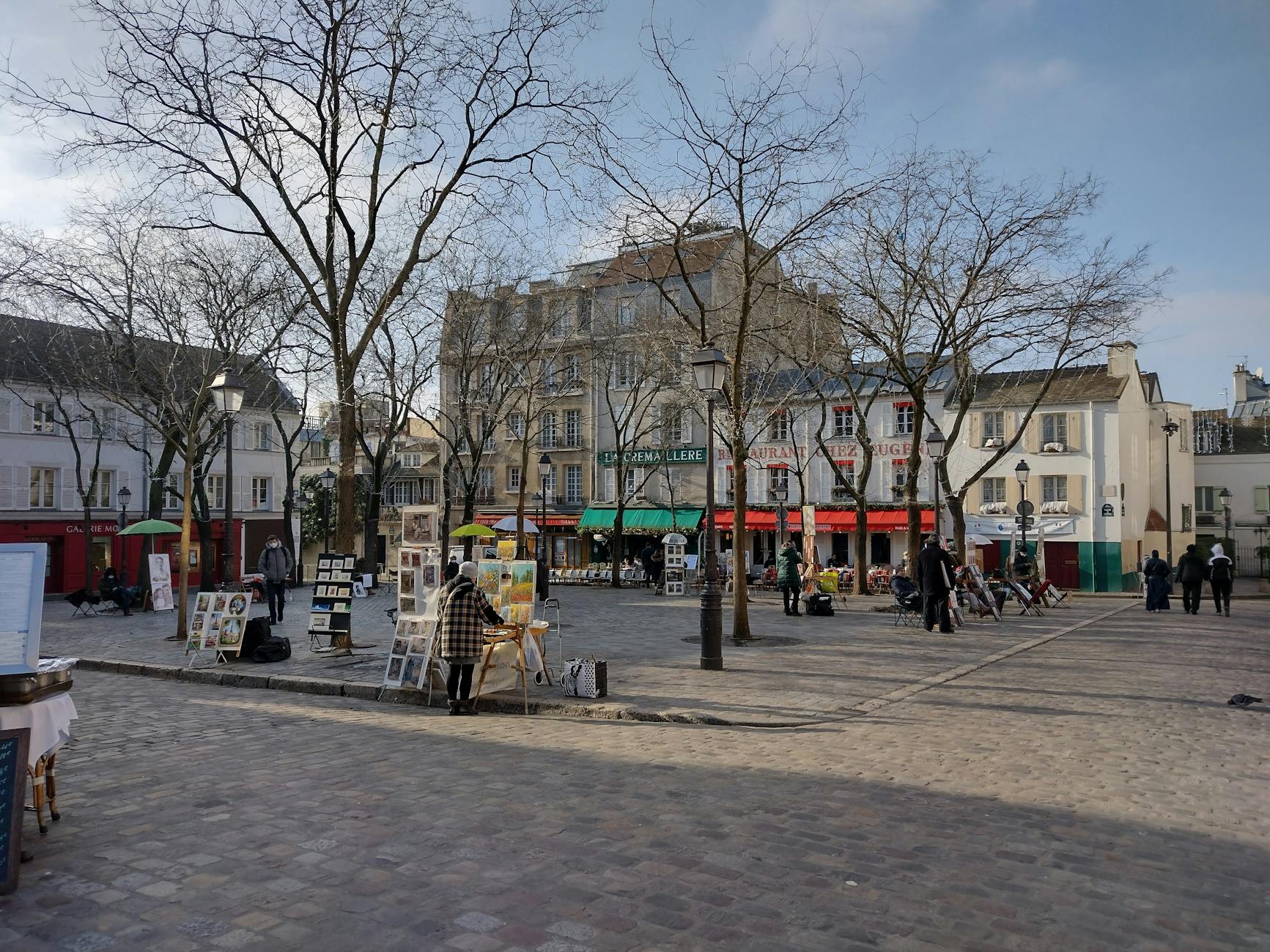 Montmartre street with local artists displaying their work