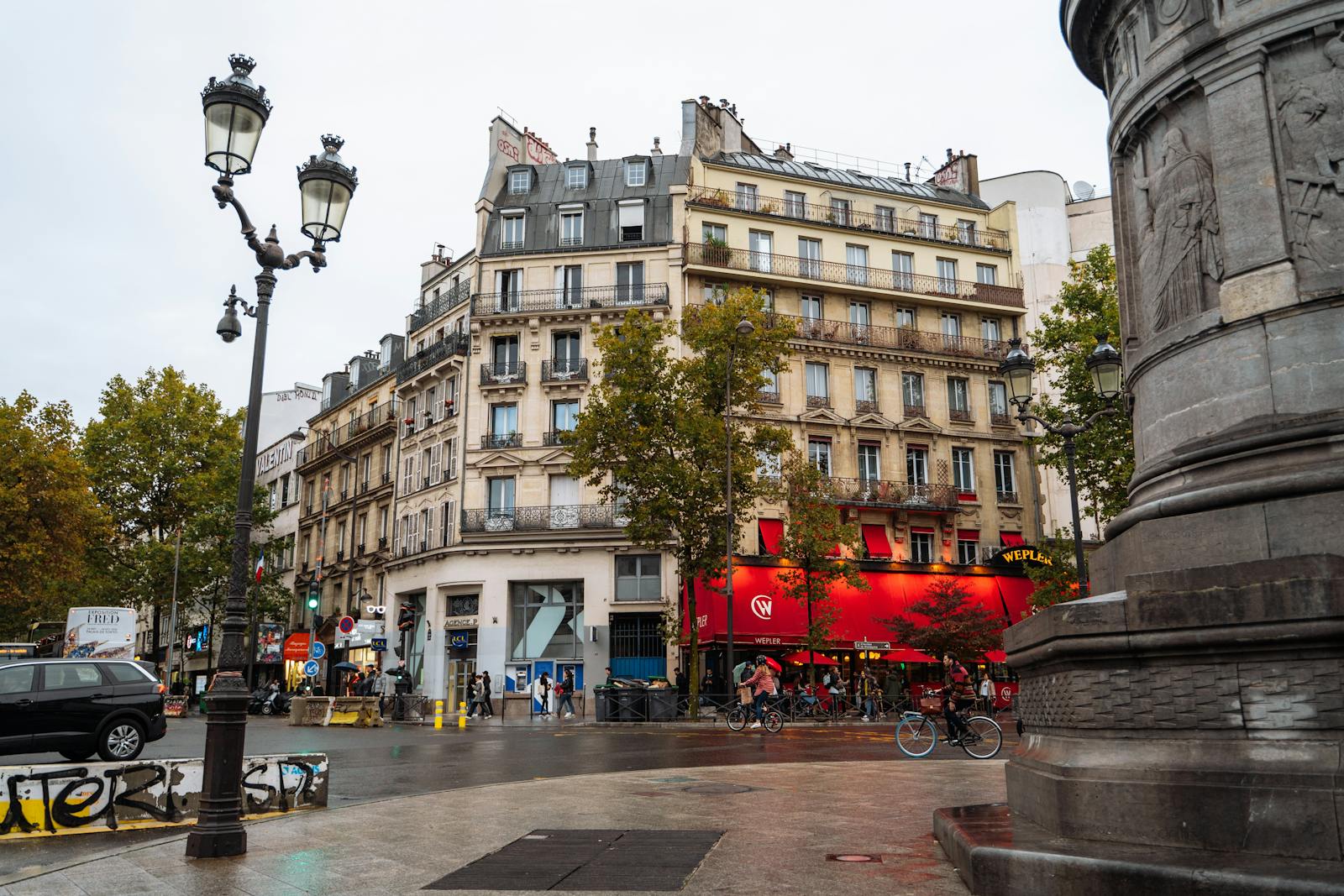 Urban scene in Montmartre showcasing classic Paris architecture