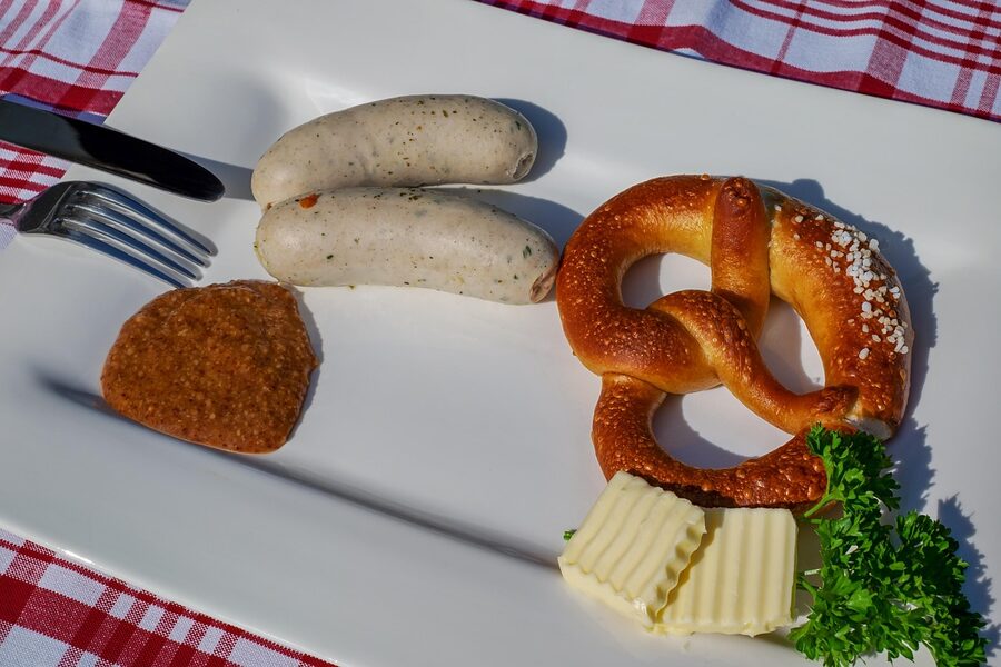 Bavarian white sausages weisswurst plate