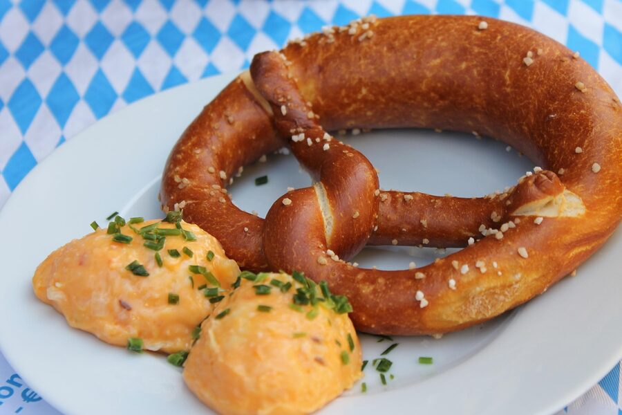 Pretzel with obatzda spread Bavarian vesper